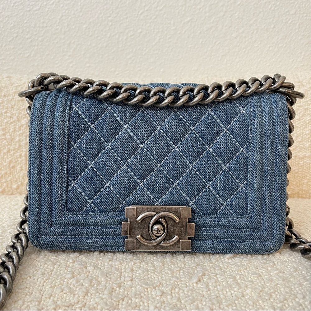 Chanel Denim Blue Quilted Small Boy Flap Purse Crossbody